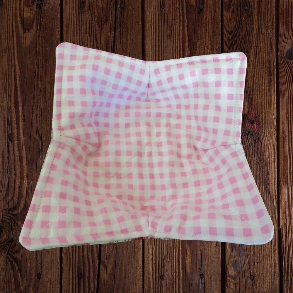 Microwave Bowl Cozy, Pink and Sage Patch and Reversible Pink Gingham